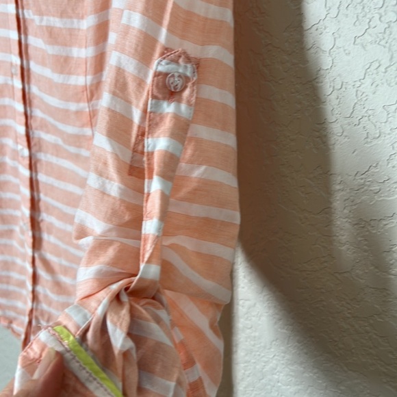 Lane Bryant pink/white stripped long sleeve cotton top. EUC button down Sz 14-16 - Picture 3 of 4